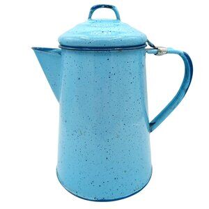 Enamelware Coffee Boiler Camping Speckled Turquoise Metal 6.5 Inches 2 QT 8 Cup